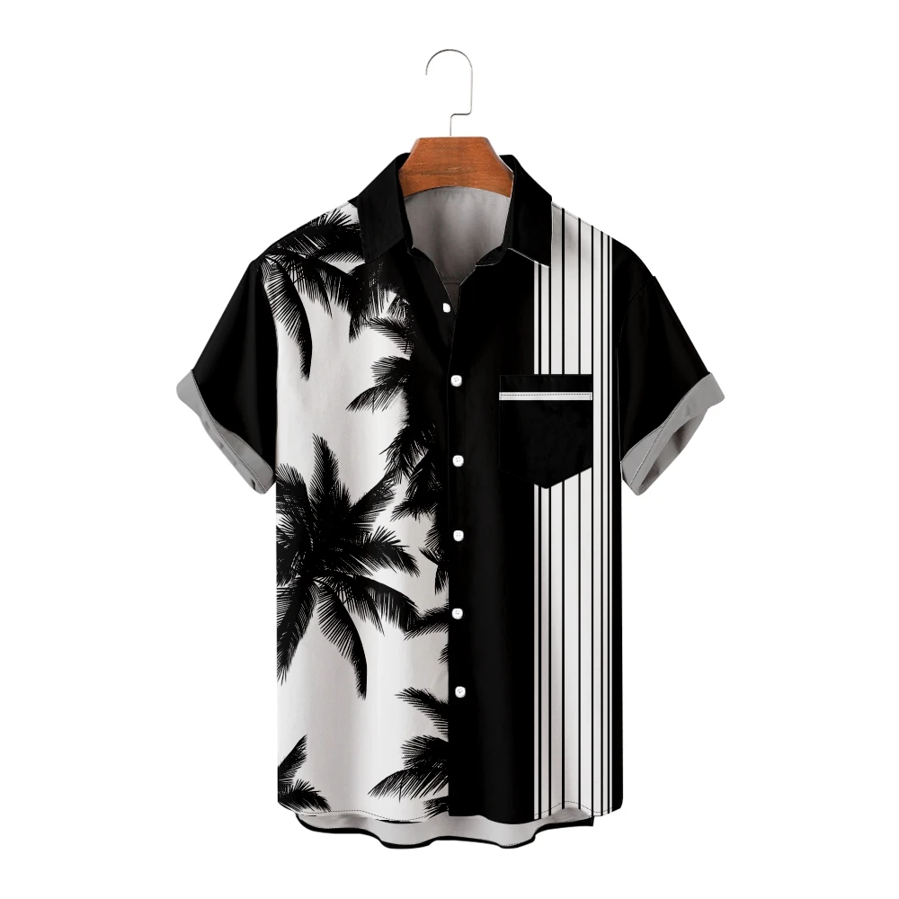 

Гавайские рубашки для мужчин для отпуска Лоскутные пляжные кокосовые деревья повседневные рубашки с коротким рукавом крутые летние топы винтажные дышащие