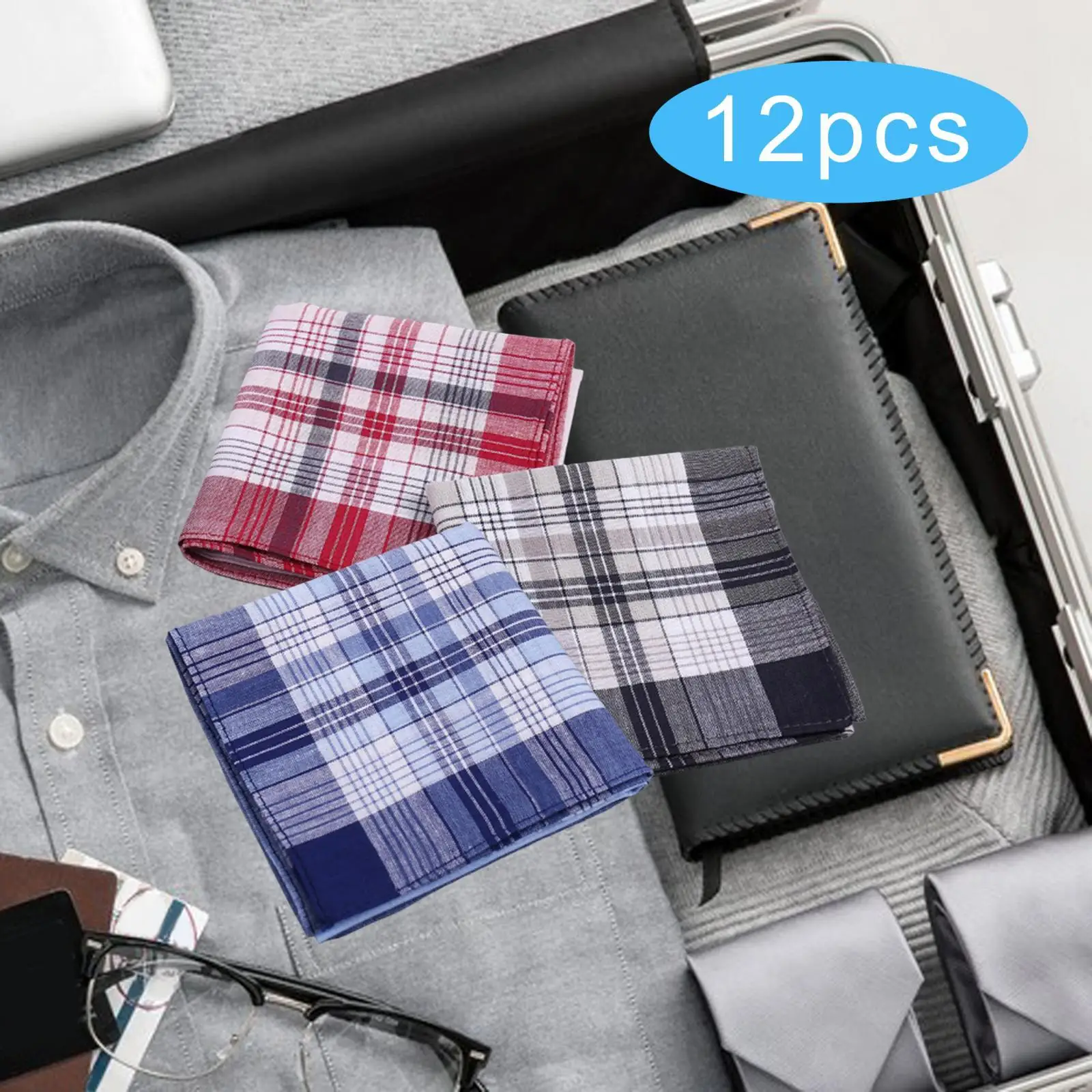 

12Pcs Cotton Men's Handkerchiefs 40x40cm Classic Premium Pocket Square Hankies for Weddings Party Father Gentlemen Women Men