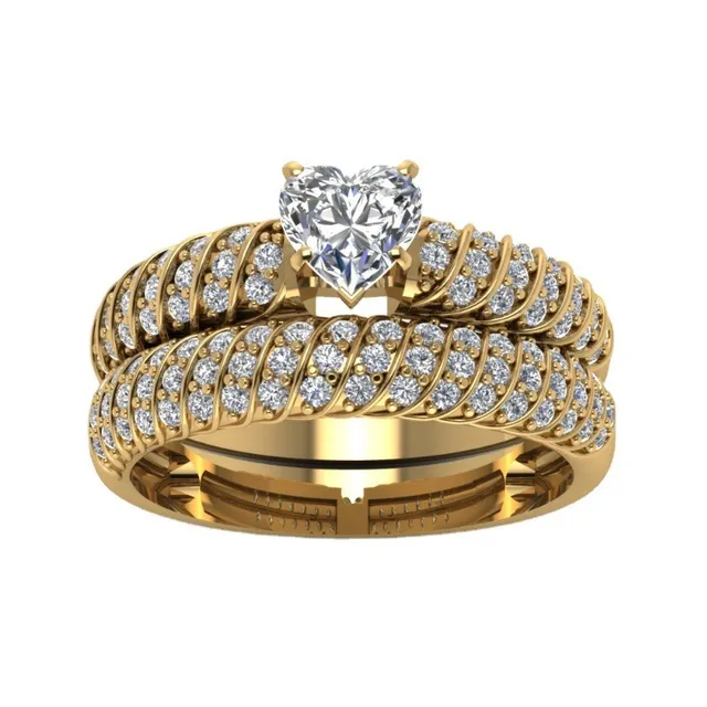 Mifeiya Luxury Wedding Engagement Lover's Ring Set Bling Iced Out Geometric AAA Cubic Zircon Crystal Ring for Couple Women Men CR6706gold