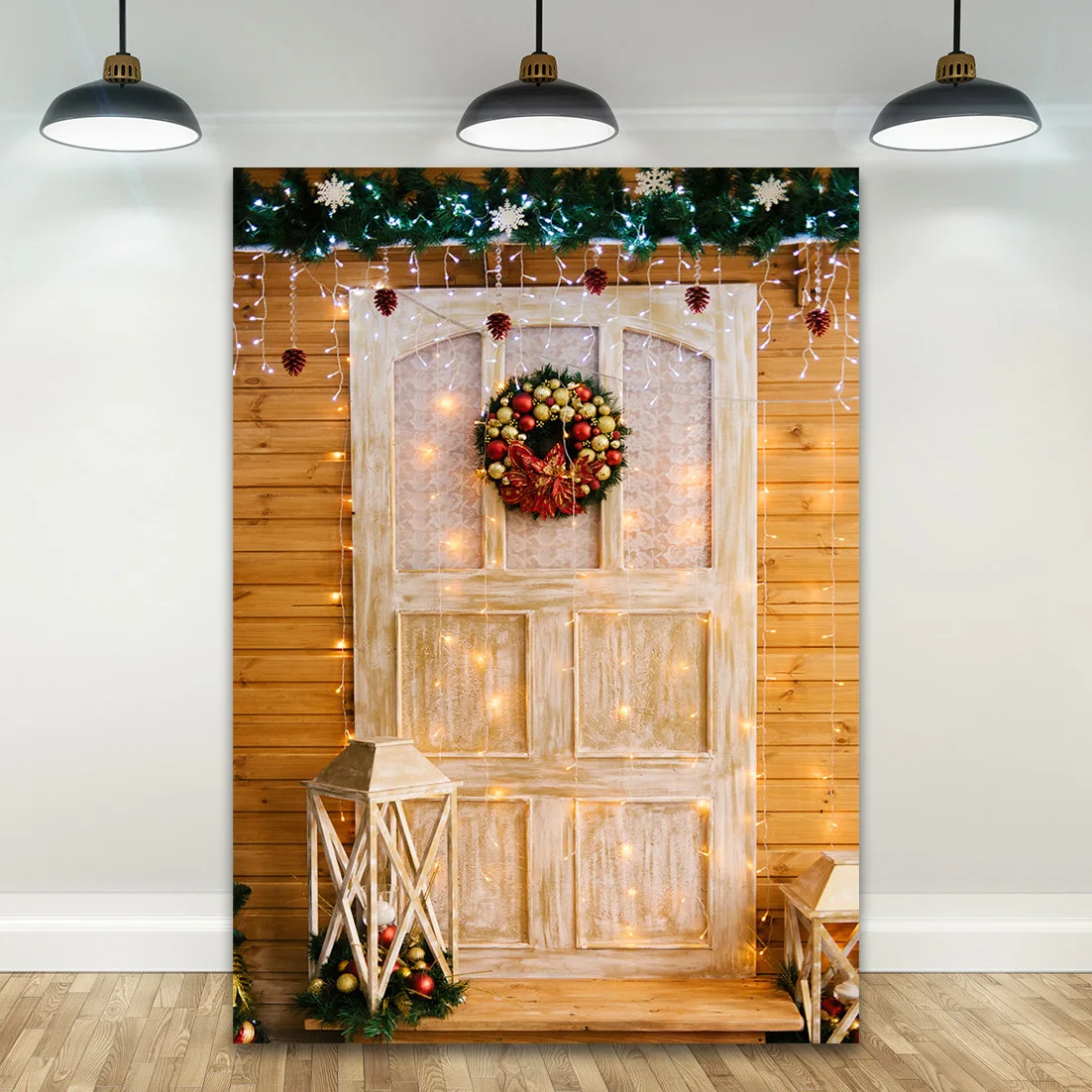 Parete Della Porta In Legno Decorazione Natalizia String Lights Neonato Kid Photography Background Retro Photo Background Baby Art Photo Shoot