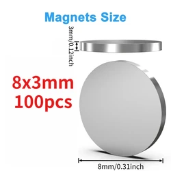Compact Assorted - Size Round Disc Magnets for Handmade Projects and Home Use (8x3mm - 100pcs)