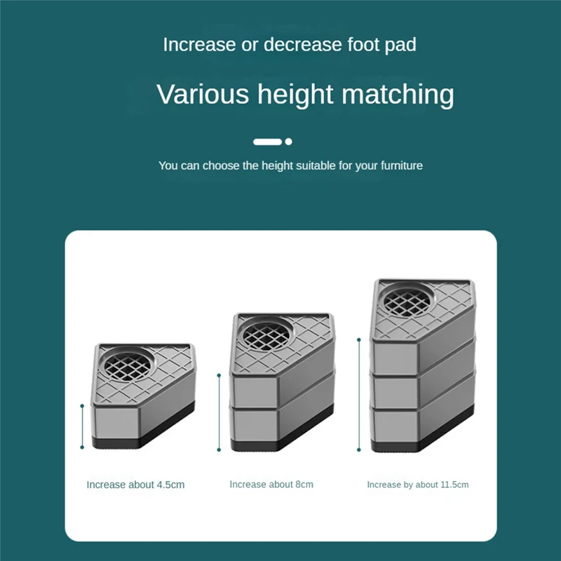 4Pcs Washing Machine Height Increase Pads Anti Pads Silent Skid Raiser Mat Refrigerator Dryer Support Stand 8CM HOT