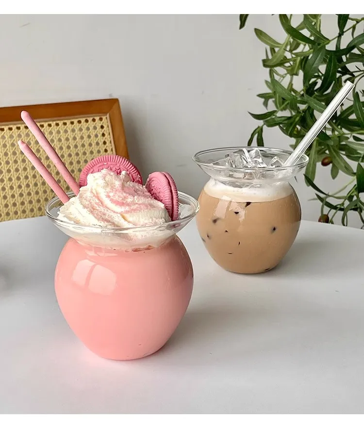 Matka Glass Sundae Milkshake Cup Ice Cream Juice Dessert Parfait Yogurt Milk Tea Cup - 550Ml