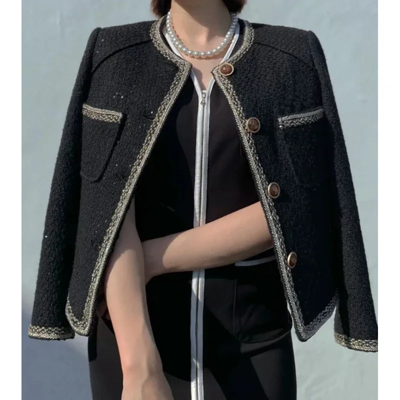 Luxury Designer Wool White/Black Jacket and Coat for Women 2023 Winter Tweed Gold Silk Hand-sewn Coats Women Clothes double faced silk wool cashmere scarf winter warm brand designer square shawls and wraps 135cmx135cm large pashmina vintage