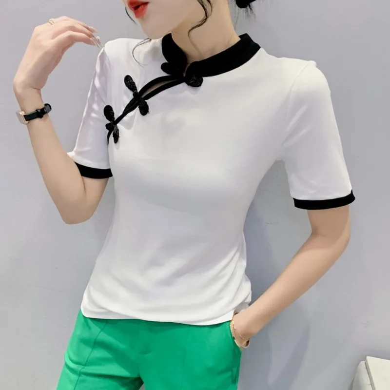 Chinese Style White Cotton Shirt Top