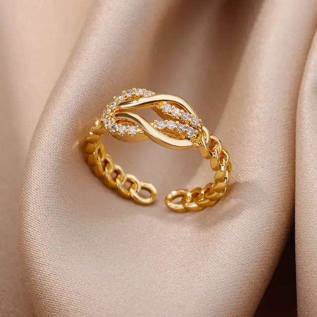 Bagues géométriques de luxe en Zircon pour femmes, en acier inoxydable, couleur or, anneau ouvert, tendance, fête de mariage, bijoux esthétiques, cadeau pour Femme