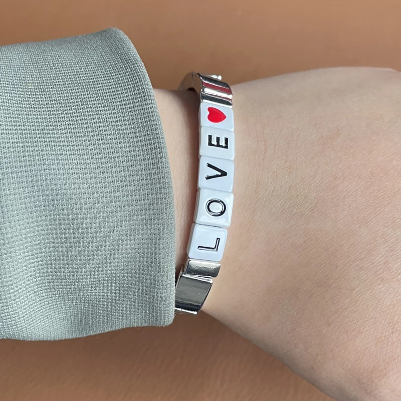 Love Bracelet Peach Heart Name Lettering Titanium Steel Bracelet