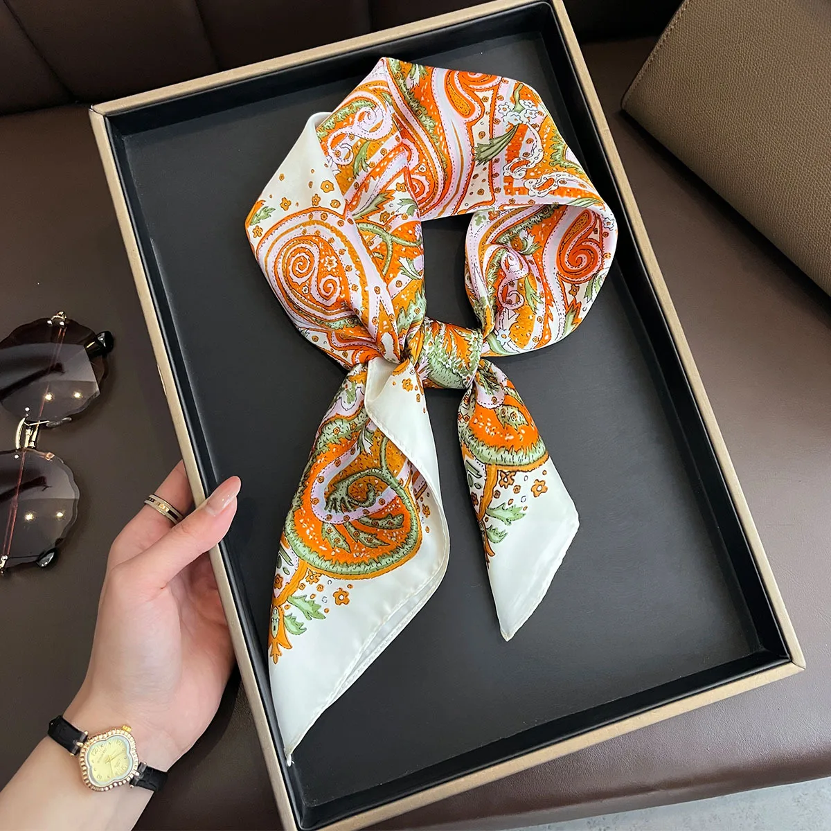 Yellow Lemon Print Square Silk Scarf - Fashionable Neck Tie & Decorative Neckerchief