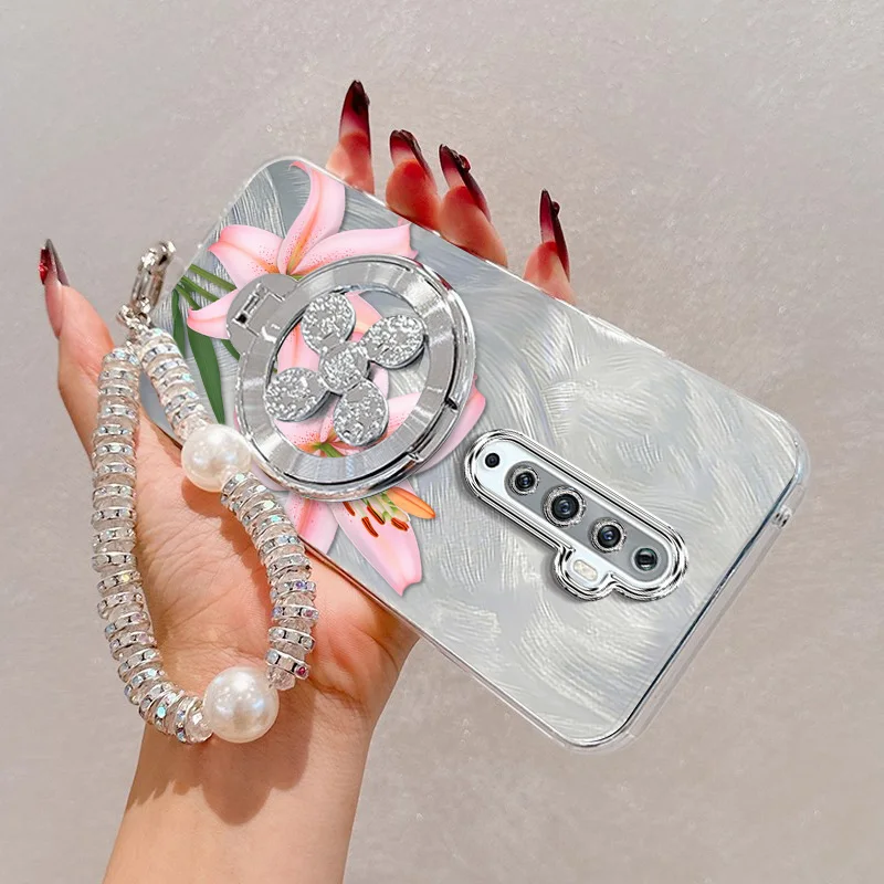 Pink Floral Phone Case Set with Lanyard and Stand