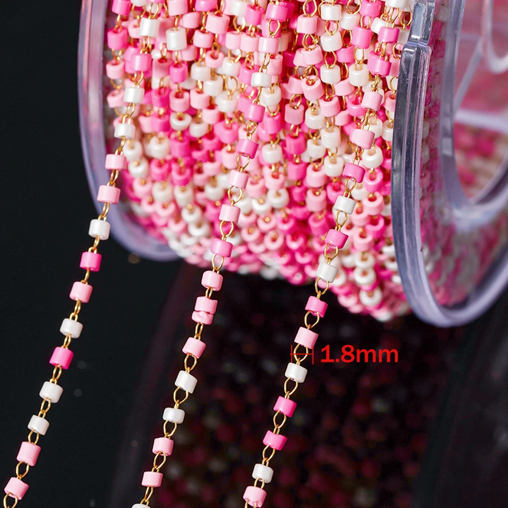 1 Meter Edelstahl rosa bunte Röhrenperlenketten Extender Gliederkette für DIY süße Charm Armband Halskette Schmuckherstellung – Detail 2
