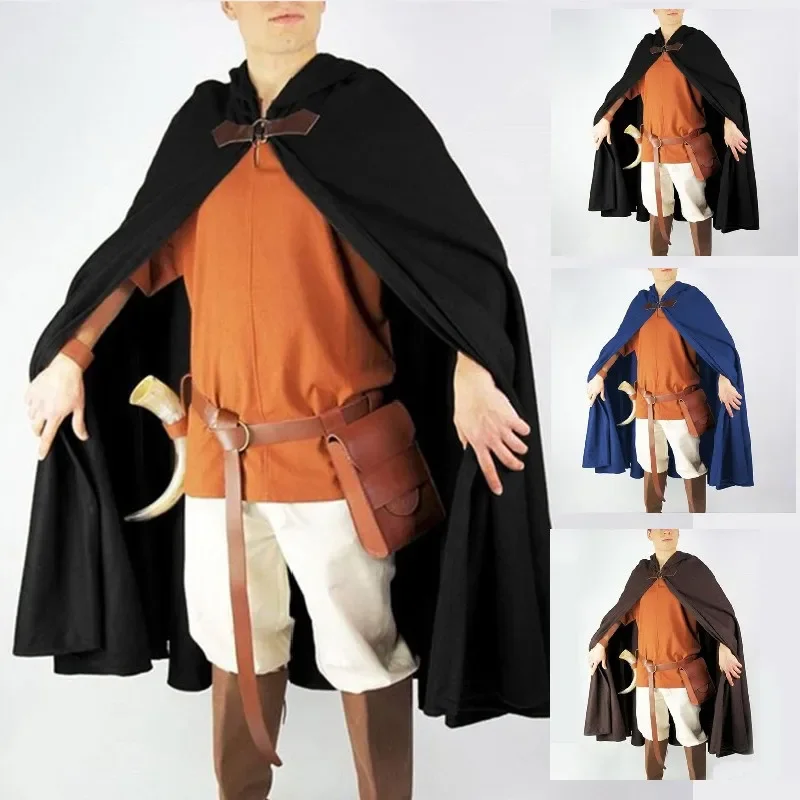 

Cosplay Medieval Cloak Men Renaissance Costume Retro Hooded Cape Coat Pirate Viking Halloween Carnival Dress Up Party Gothic