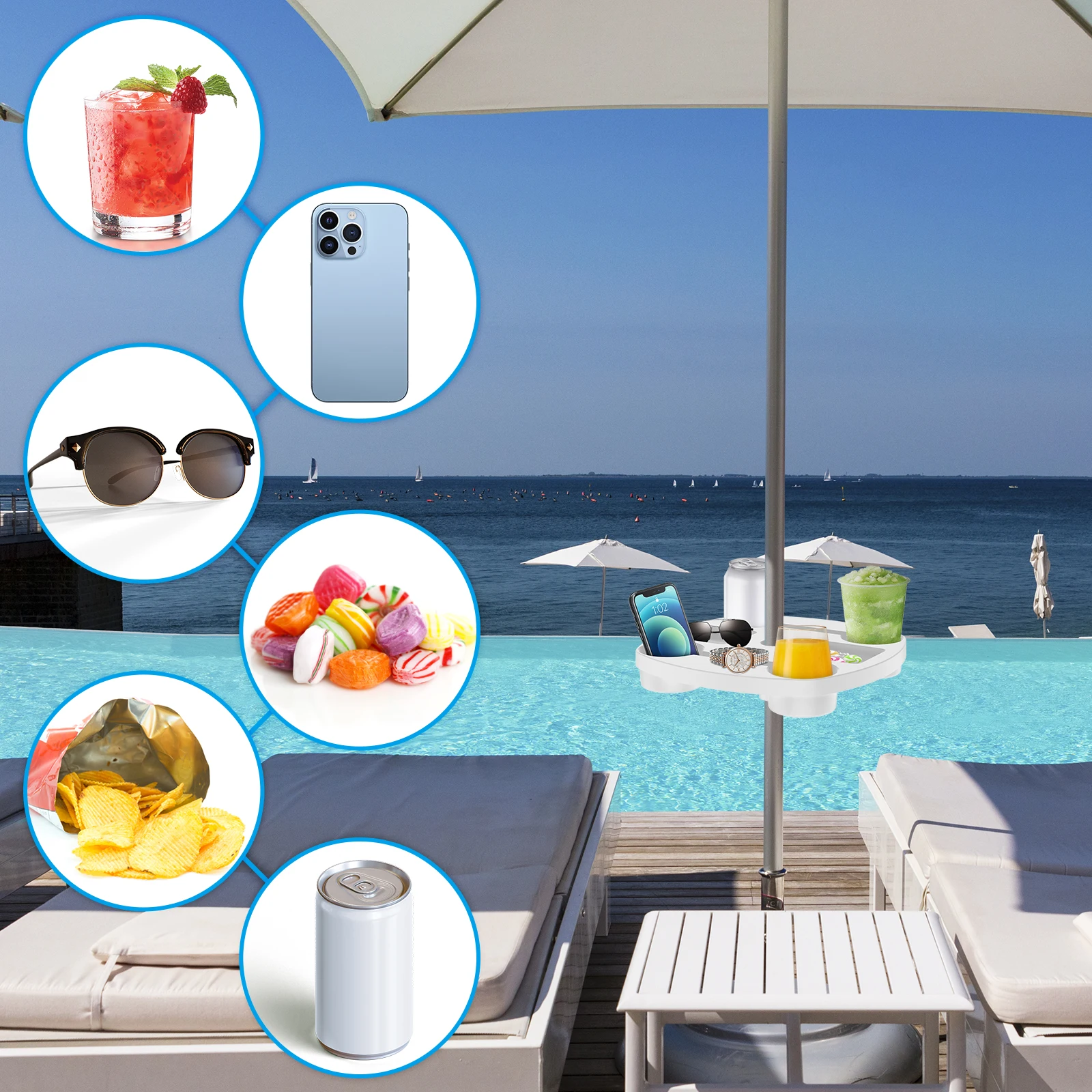 Umbrella Holder Umbrella Storage Rack Beach Umbrella Table Tray Heavy Duty Reusable Umbrella Table Cup Holders Portable Tray Hole