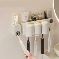 1/2PCS Wall Mounted Toothbrush Holder No Punching Toothpaste Storage Rack Transparent Mouthwash Cup Toothbrush Bathroom Set 1