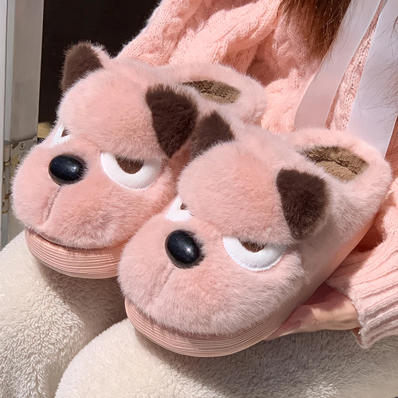 Cute Cartoon Fluffy Slippers for Women Comfortable Soft Thick Sole Warm Home Slides Woman Winter Indoor Couple Cotton Slippers