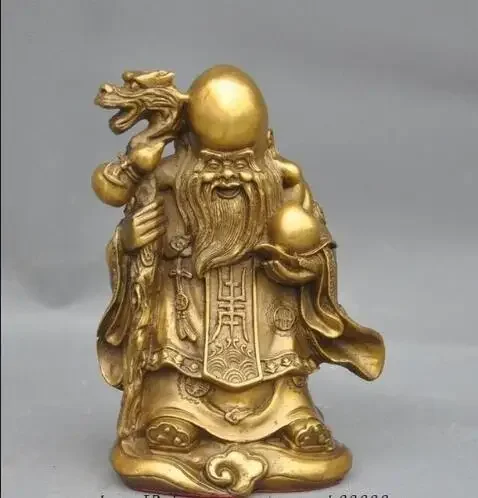 

7" Chinese Buddhism Brass Gourd Peach Longevity god immortal Lucky God Statue