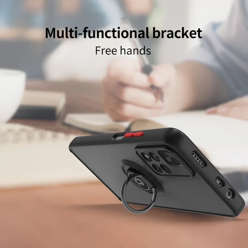 Shockproof Matte Case with Metal Ring Holder - Durable and Stylish Cover