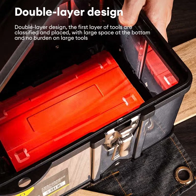 Deli 1 Pcs 15/17inch Multi-layer Stainless Tools Stroage Box Multifunctional Workers Portable Heavy Duty Tool Case Organizers 3