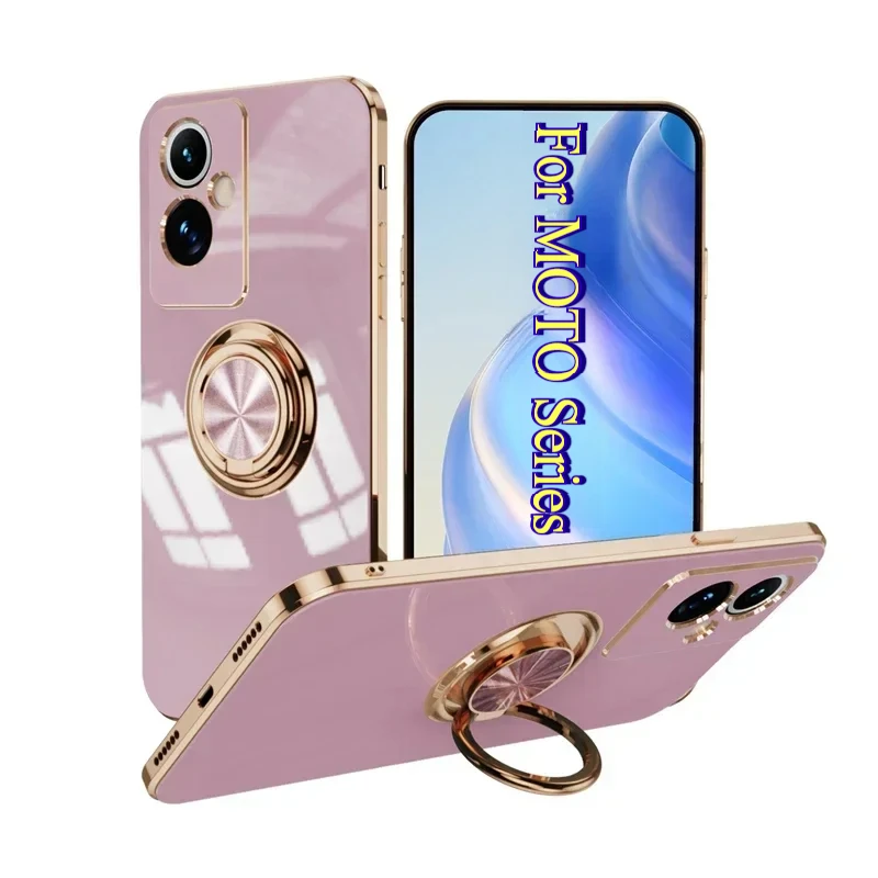 Plating Gloss Surface Silicone Case with Ring Holder Cover