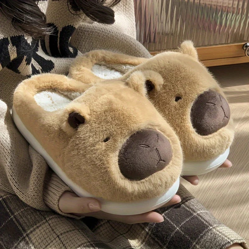 Comfortable Plush Women's Slippers - Cute Cartoon Animal Design, Non Slip Sole, Warm Indoor Shoes, Household Winter Slippers