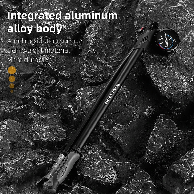 WEST BIKING 300PSI High Pressure Bike Air Pump With Gauge Road Bike Tire Inflator for Fork & Rear Suspension Mountain Bicycle