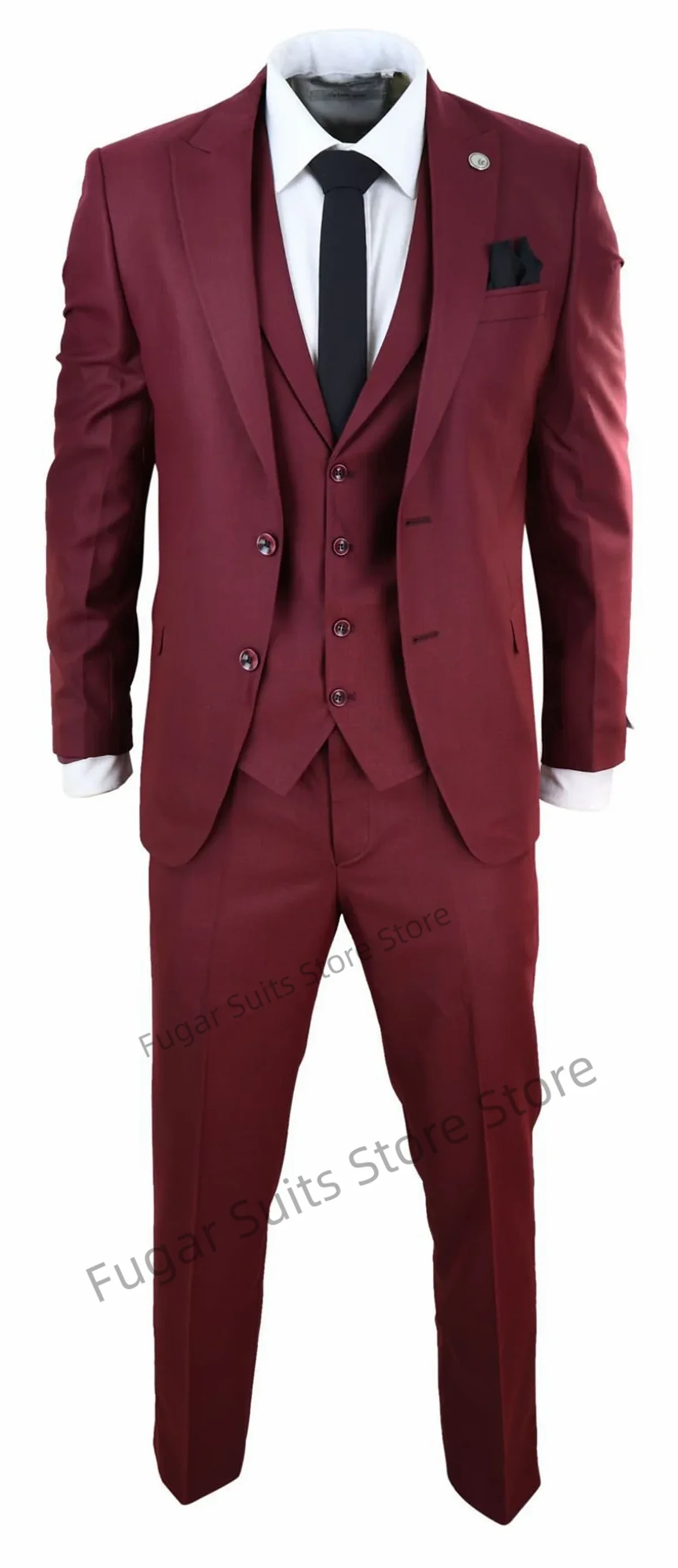 Business Burgundy Wedding Suits For Men Slim Fit Notched Lapel Groom  Tuxedos 3 Pieces Sets Classic Male Blazer Ternos Mascuino