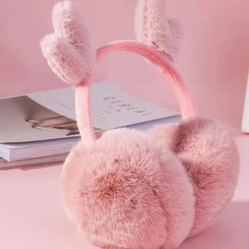 Winter Children's Warm Ear Muffs Solid Color Adjustable Foldable Cute Christmas Antlers Plush Comfortable Ear Muffs