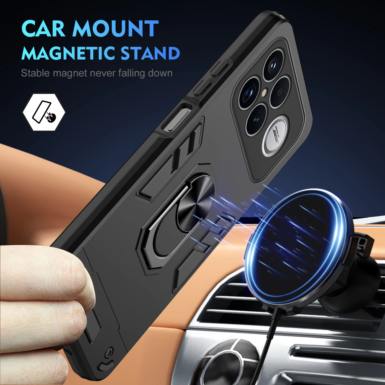 Military-Grade Protective Case with Ring Holder and Magnetic Mount Capability