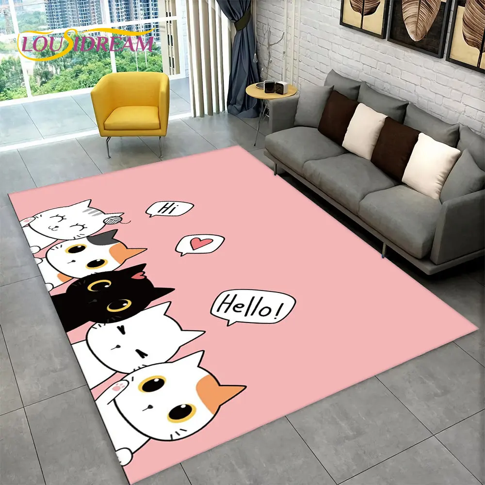 Cute Cat Cartoon Area Rug,Carpet Rug for Living Room Children\'s Bedroom Sofa Doormat Decor,Kids Play Crawling Non-slip Floor Mat