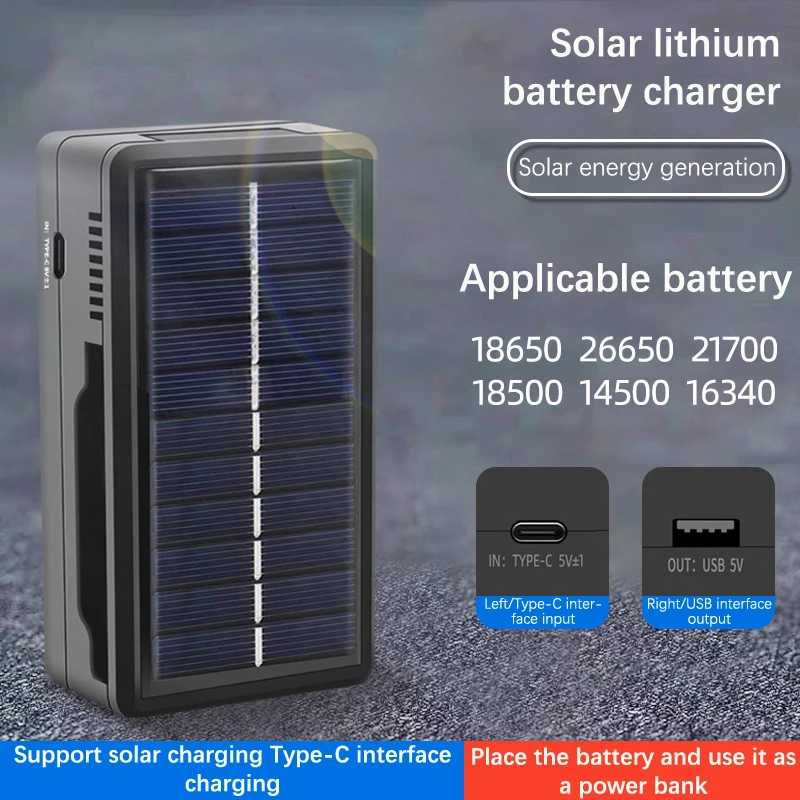 18650 Battery Charger Multi Munctional Solar Type C Intelligent Lithium Battery Holder For 18650 Boxs Power Bank Cases
