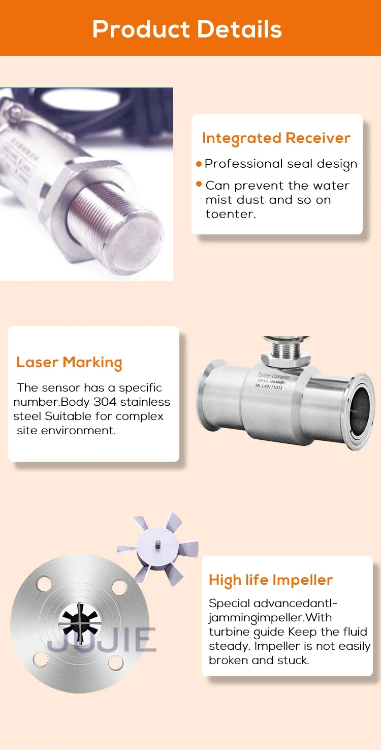 1 2 in 150℃ Turbine Flow Meter Clamp Connection Pulse Signal 24V Oil Water Diese