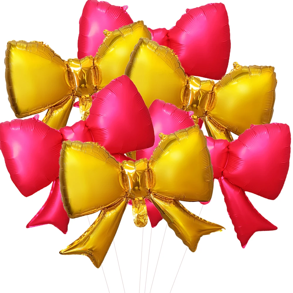 Set of 6 Elegant Baby Pink Bow Balloon Decorations for Bridal Showers and Girl's Parties