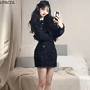Black Korean Style Retro Elegant Two Piece Set Women Fashion Tassels Short Jackets Casual Strap Party Mini Dress Female Y2k Suit 4