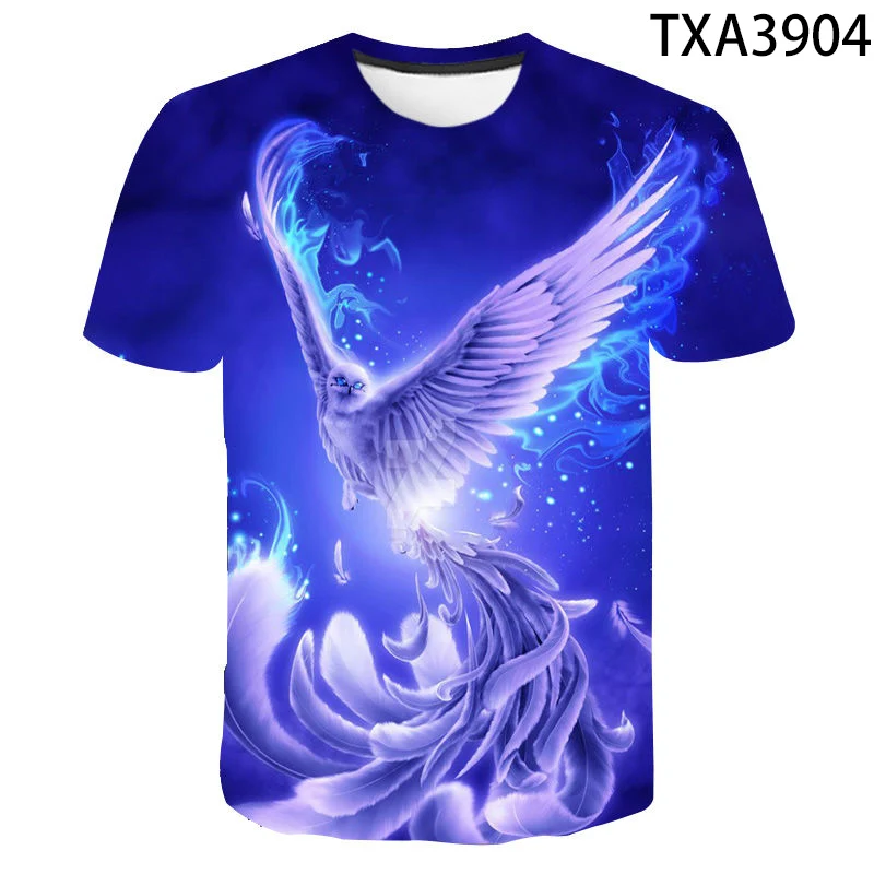 

2020 New Summer Cool Men Women Children T Shirt 3D Blue Phoenix Bird Print Lovers T-shirt Boy Girl Kids Tops Harajuku Casual Tee