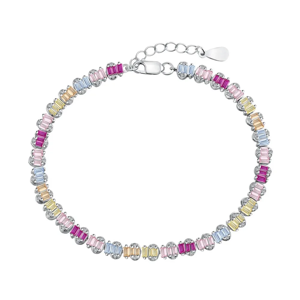 

New 925 Sterling Silver Woman Bracelet Rainbow Zirconia Oval Fashion Jewelry Wholesale