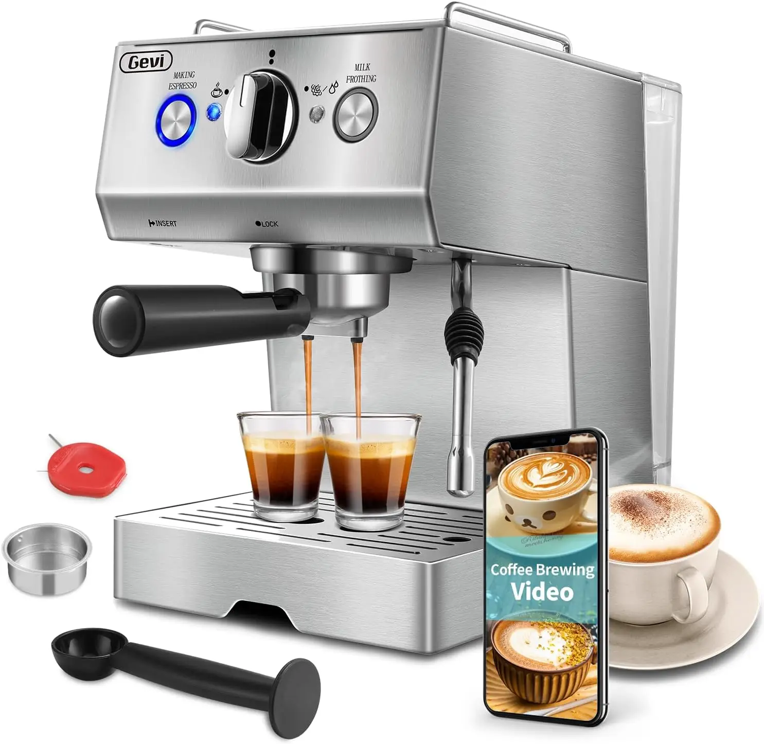 

Machines 15 with Adjustable Milk Frother Wand Expresso Coffee Machine for Cappuccino, Latte, Mocha, Machiato, 1.5L Removable Wa