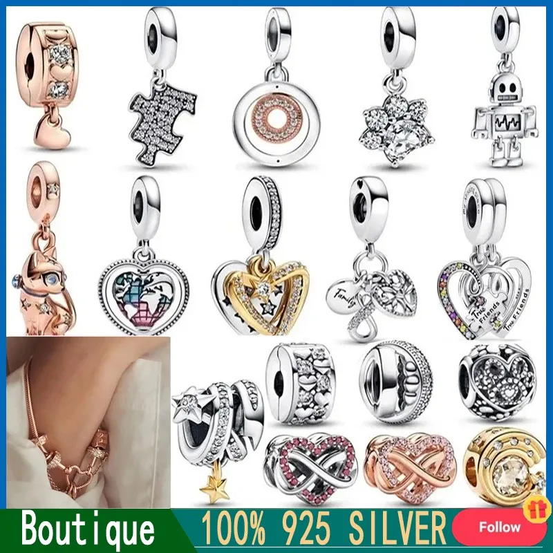 

New Women's Beaded 925 Sterling Silver Puzzle Sparkling Claw Print Eternal Heart String Decoration Original LogoDIY Jewelry