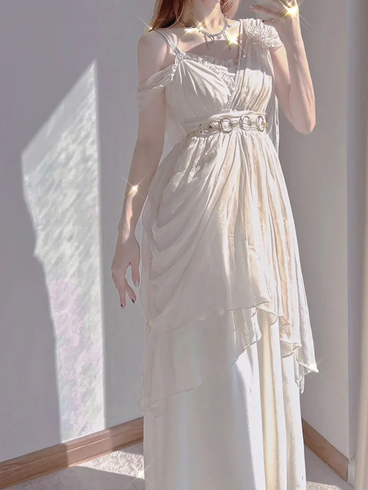 

Весеннее длинное платье, белое платье на бретелях в стиле "Лолита" для женщин