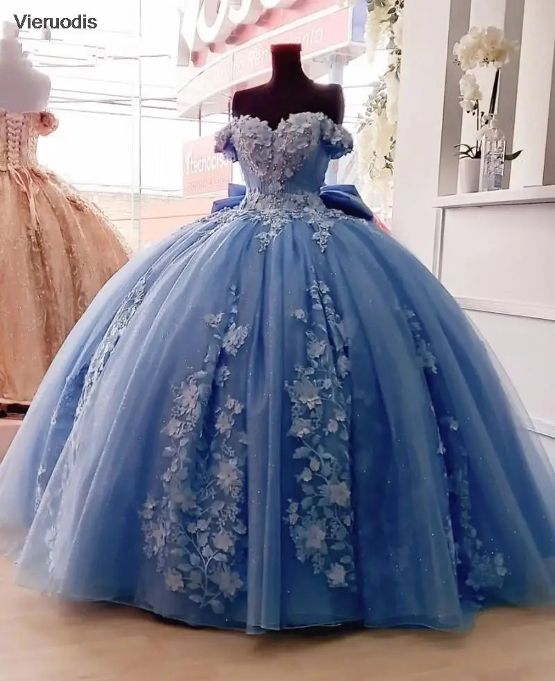 

Сексуальные синие платья для Quinceanera 2023 бальное платье с аппликацией бант лиф Длинный 15 лет для девочек на день рождения вечернее платье корсет