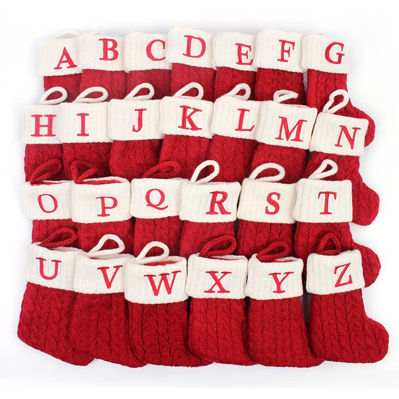Name Letter Christmas Socks Red Snowflake DIY Alphabet Knitting Stocking Christmas Tree Pendant Decorations For Home Xmas Gifts