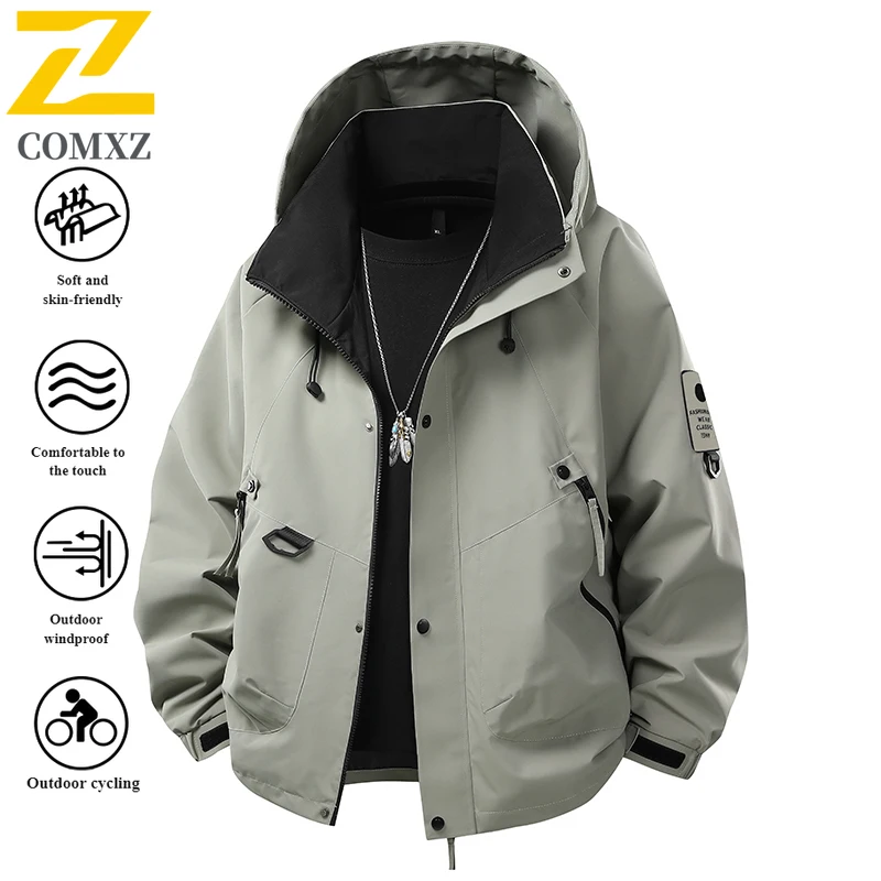 Autumn Water-Resistant Softshell Jacket Windproof Hooded Outdoor Windbreaker for Hiking Workwear Urban Street Style Lightweight