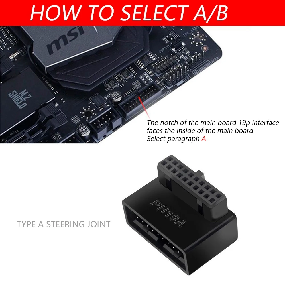 Type C USB OTG Adapter PH19B USB 3.0 Internal Header USB3.0 19/20P Socket 90 Degree Adapter Converter For Computer Motherboard