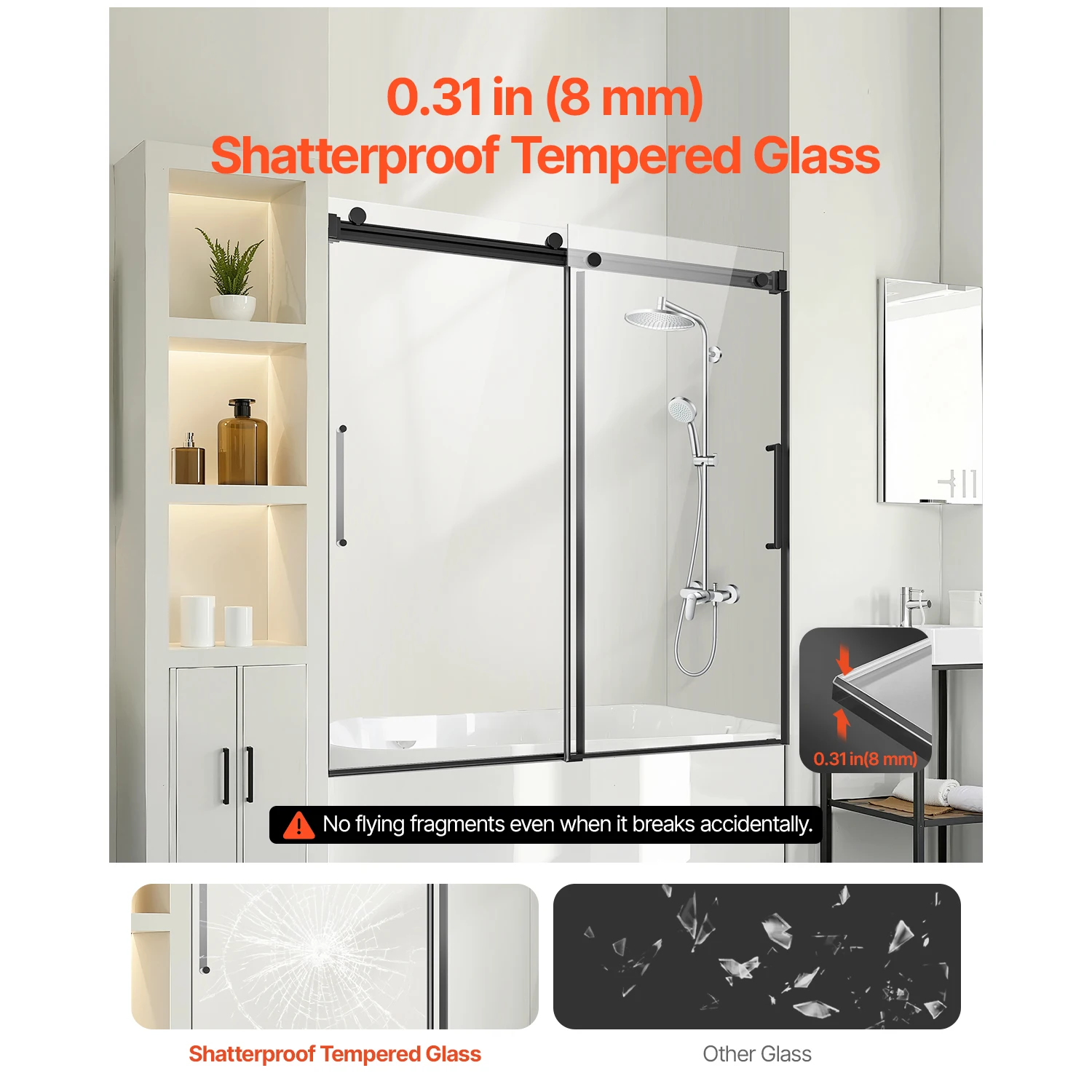 Frameless Sliding Bathtub Door Glass Shower Enclosure