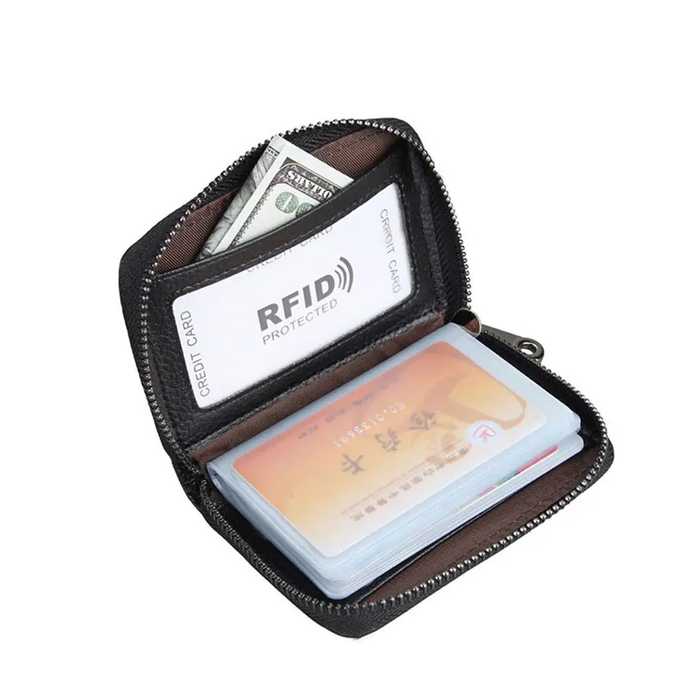 

Slots Genuine Cow Leather Cowhide Zipper Purse Women Men Wallet Business Card Organizer Organ Card Bag For Credit Card Holder