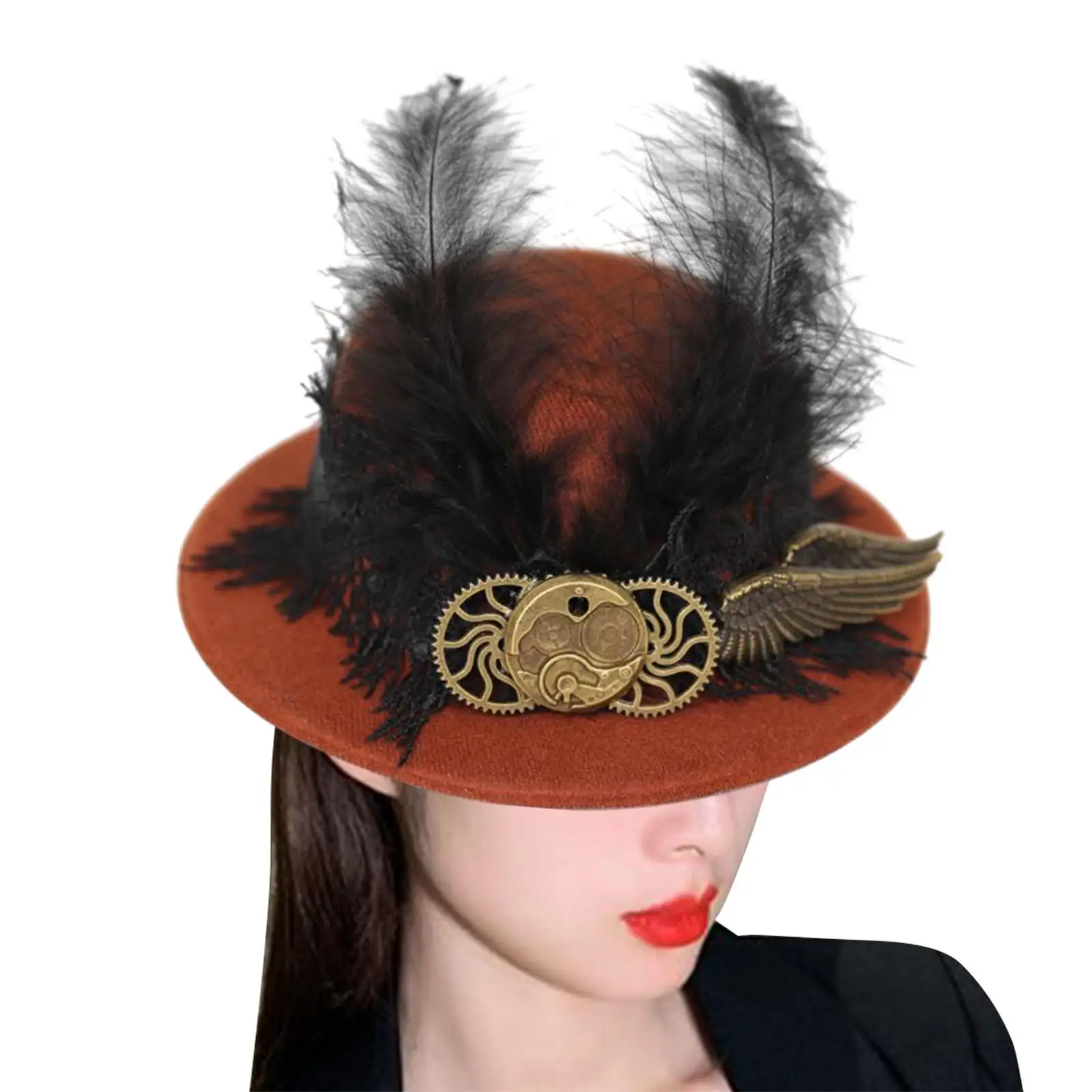 Steampunk Top Hats Hairpin Cap Funky with Feather and Wing Fedoras for Party Favors Womens Girls Halloween Dress up Holiday