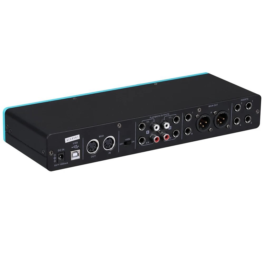 내장 마이크 프리앰프가 있는 USB 오디오 인터페이스, 스튜디오 녹음용, 4x4 입력 출력, 컴팩트 휴대용, 블랙