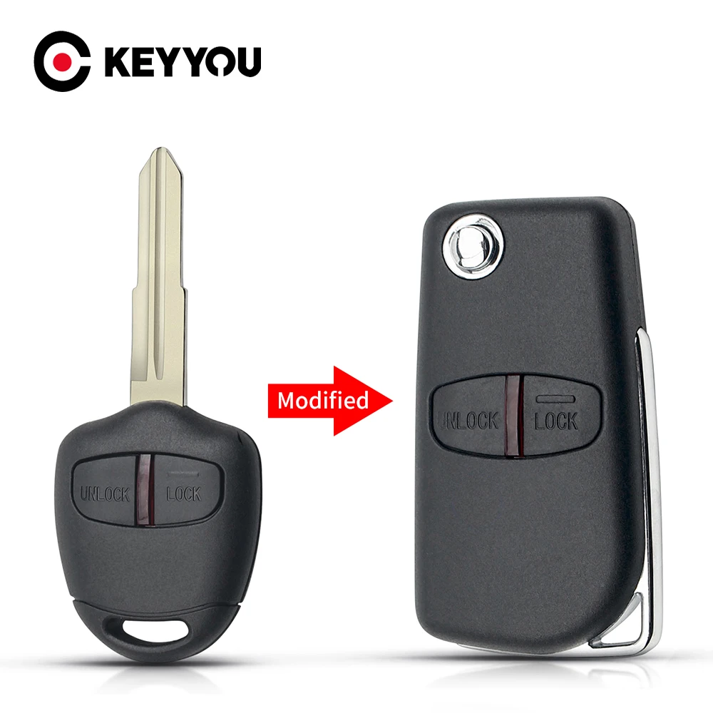 

KEYYOU Car Modified Flip Remote Key Shell Case 2/3 Button For Mitsubishi Lancer EX Evolution Grandis Outlander Right/Left Blade