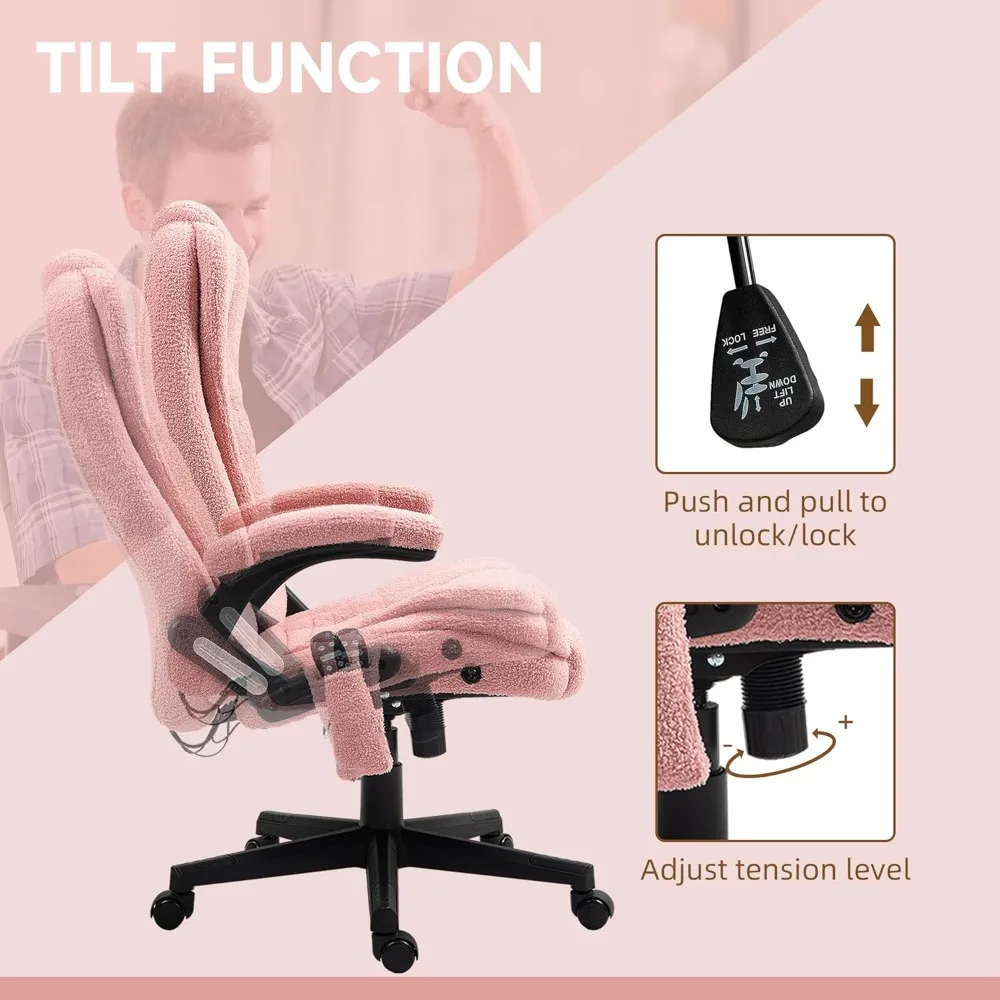 6 Point Vibrating Massage Office Chair with Heat,Velvet High Back Executive Office Chair with Reclining Backrest,Padded Armrests 6