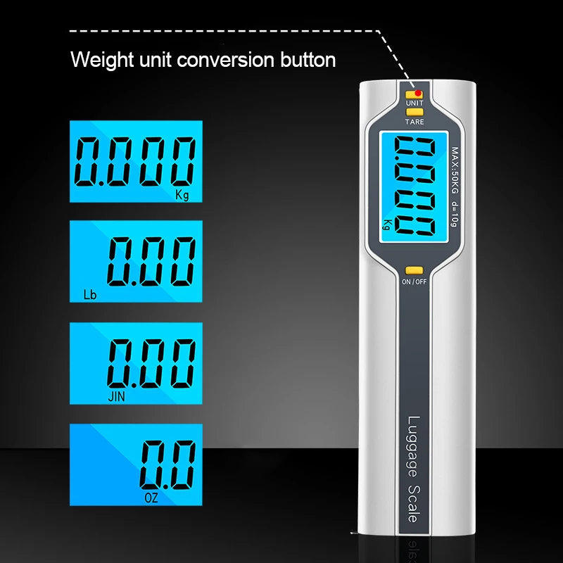 50kg 10g 5g LCD Digital Luggage Scale Traval Luggage Suitcase Bag Weight Electronic Scale with Hook Bulit-in 1M Measure Tape