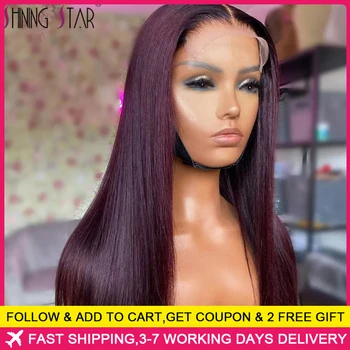 Peruvian Burgundy 13×6 Lace Front Wig 99J Red Colored Straight 13x4 Lace Frontal Wig Human Hair Pre-Plucked Transparent Lace Wig 1