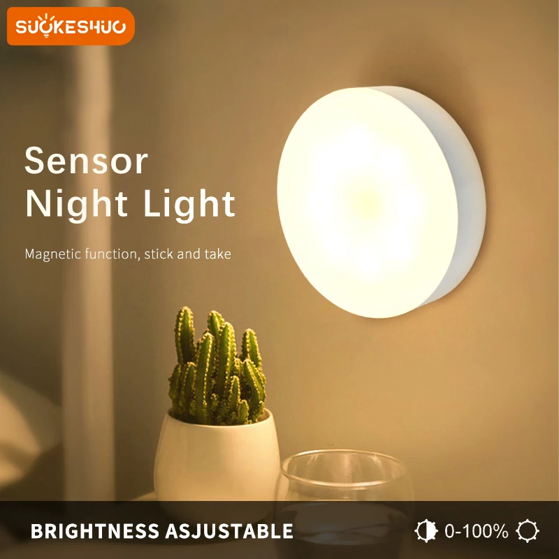

SUOKESHUC LED Night Light Motion Sensor Light USB Rechargeable Corridor Bedroom Stairs Wardrobe Magnetic Base Lighting Wall Lamp